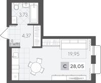Студия, 28.1 м²