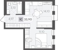 1-комн. квартира, 33.9 м²