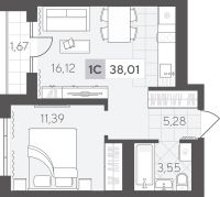 1-комн. квартира, 38 м²