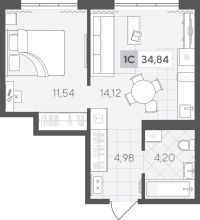 1-комн. квартира, 34.8 м²