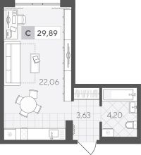 Студия, 29.9 м²