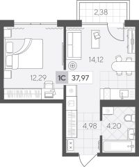 1-комн. квартира, 38 м²