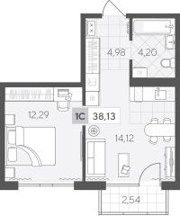 1-комн. квартира, 38.1 м²