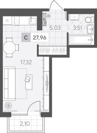Студия, 28 м²