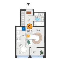 Студия, 28.5 м²