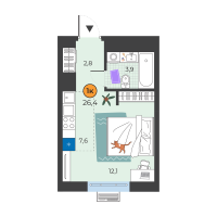 Студия, 26.4 м²