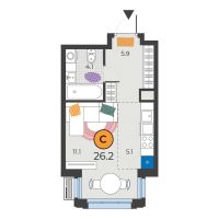 Студия, 26.2 м²