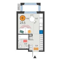 Студия, 23.5 м²