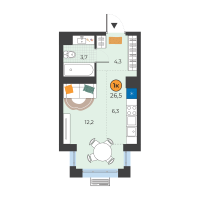 Студия, 26.5 м²