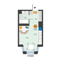 Студия, 25.8 м²