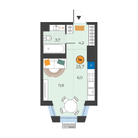 Студия, 25.7 м²