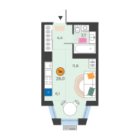 Студия, 26 м²