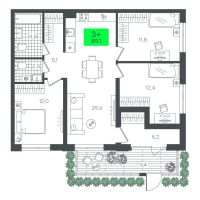 3-комн. квартира, 89.1 м²