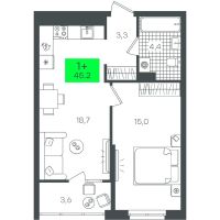 1-комн. квартира, 45.2 м²
