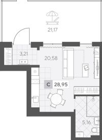 Студия, 36 м²