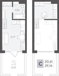 Студия, 29.2 м²