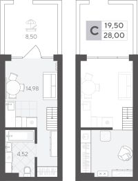 Студия, 28 м²