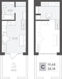 Студия, 28.2 м²