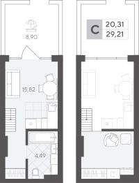 Студия, 29.2 м²