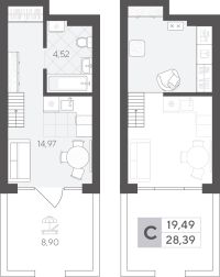 Студия, 28.4 м²