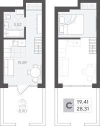 Студия, 28.3 м²
