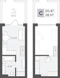 Студия, 29 м²
