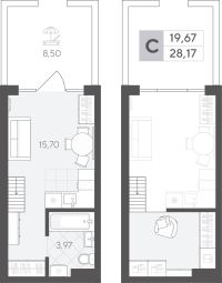 Студия, 28.2 м²
