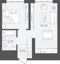 1-комн. квартира, 38.8 м²