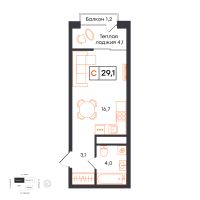 Студия, 29.1 м²