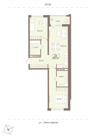 2-комн. квартира, 68.2 м²