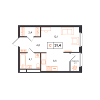 Студия, 31.4 м²