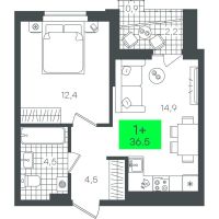 1-комн. квартира, 39.7 м²