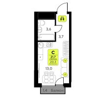 Студия, 21.7 м²