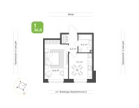 1-комн. квартира, 36.8 м²