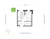 1-комн. квартира, 28.9 м²