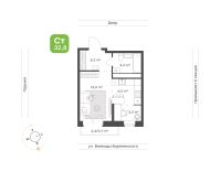 Студия, 32.8 м²