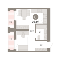 Студия, 36.2 м²