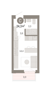 Студия, 24.3 м²
