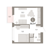 1-комн. квартира, 36 м²