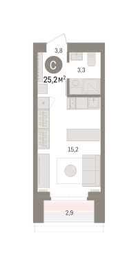 Студия, 25.2 м²