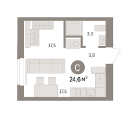 Студия, 24.6 м²