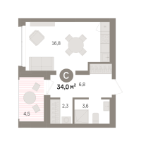 Студия, 34 м²