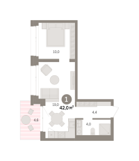 1-комн. квартира, 42 м²