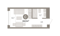 Студия, 19.9 м²