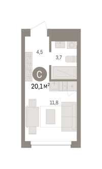 Студия, 20.1 м²