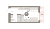 Студия, 21.1 м²