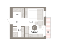 Студия, 26.6 м²