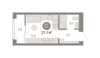 Студия, 21.1 м²