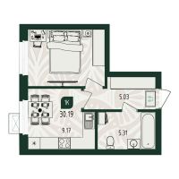 1-комн. квартира, 30.2 м²