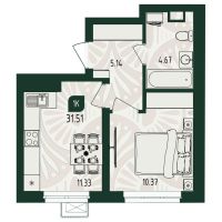 1-комн. квартира, 31.5 м²